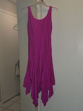 Women’s Sleeveless Handkerchief Hem Ballroom Dance Dress in Fuchsia Size M